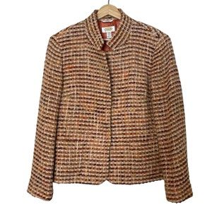 Talbots VTG 100% Wool Tweed Snap Front Blazer Size 12P Pockets Office